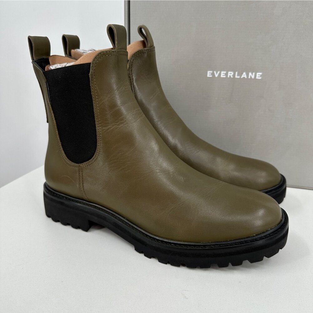 Everlane The Lug Chelsea Boot Beech Green 10.5 Women's Leather Ankle Chunky Sole